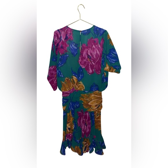 Vintage Kono New York Green Floral Ruched Dress P2P 22” - Picture 4 of 5